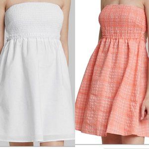 SET of 2 - Wild Fable Smocked Babydoll Dresses XS - White & Coral Plaid NWT